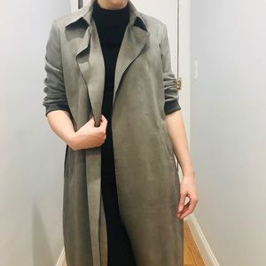 Faux-Suede Belted Trench Coat